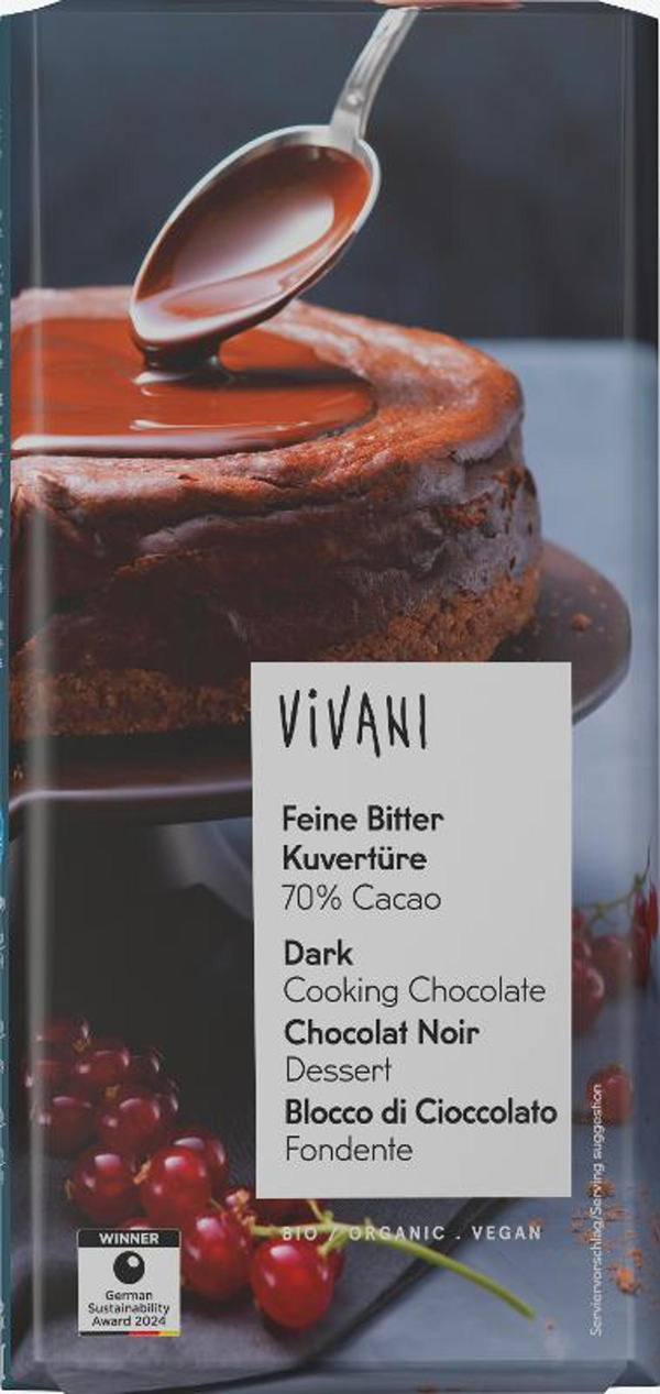 Produktfoto zu Kuvertüre, Feine Bitter 70%Kakao, 200g